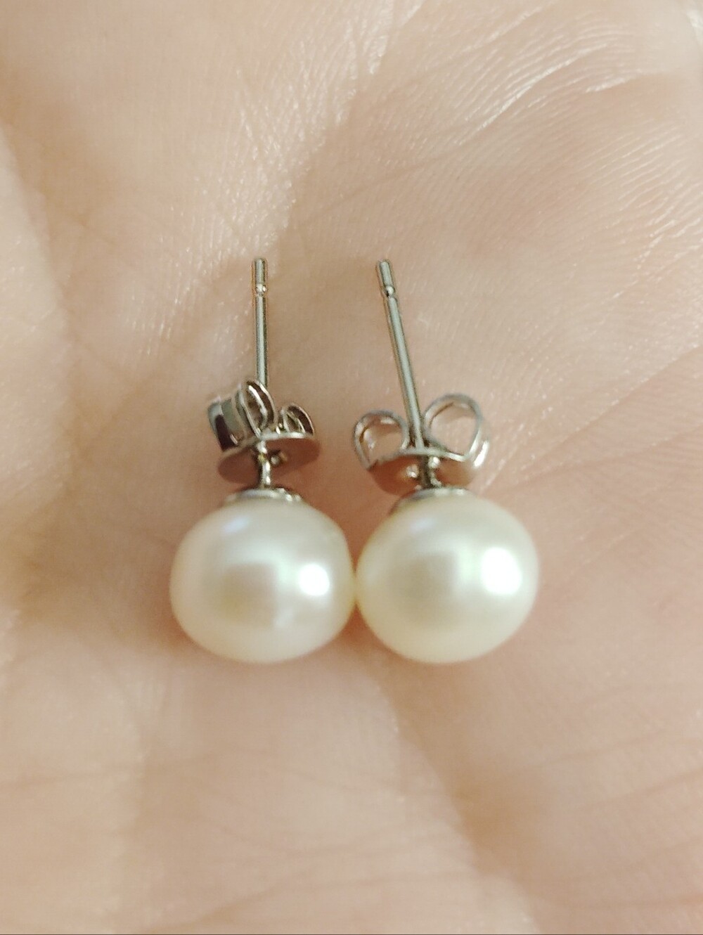 Vintage 14k White Gold 7/8mm Akoya White Pearl Stud Earrings SEE DESCRIPTION